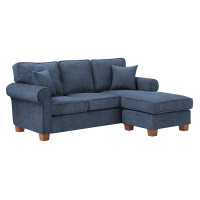 OSP Home Furnishings RLE55-B83 Rylee Rolled Arm Sectional in Navy Fabric with Pillows and Coffee Legs
